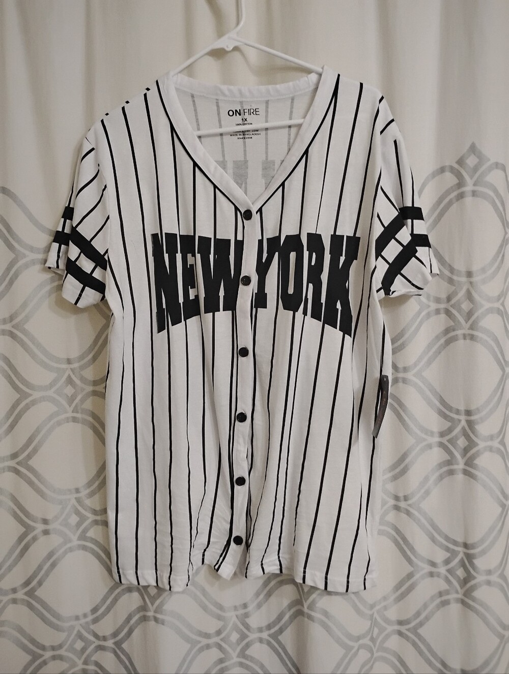 On Fire White & Black Pinstripe 'New York' Baseball Jersey